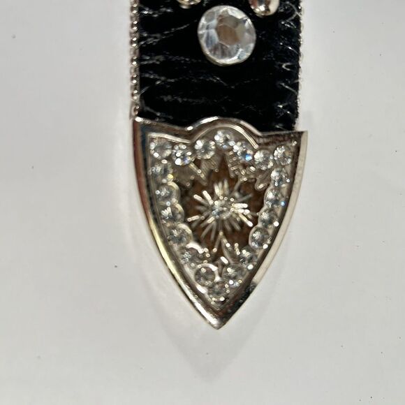 BHW Barrel Racer Belt Leather Western Bling Rhinestones Studs Black Size 38.5 - Picture 8 of 16